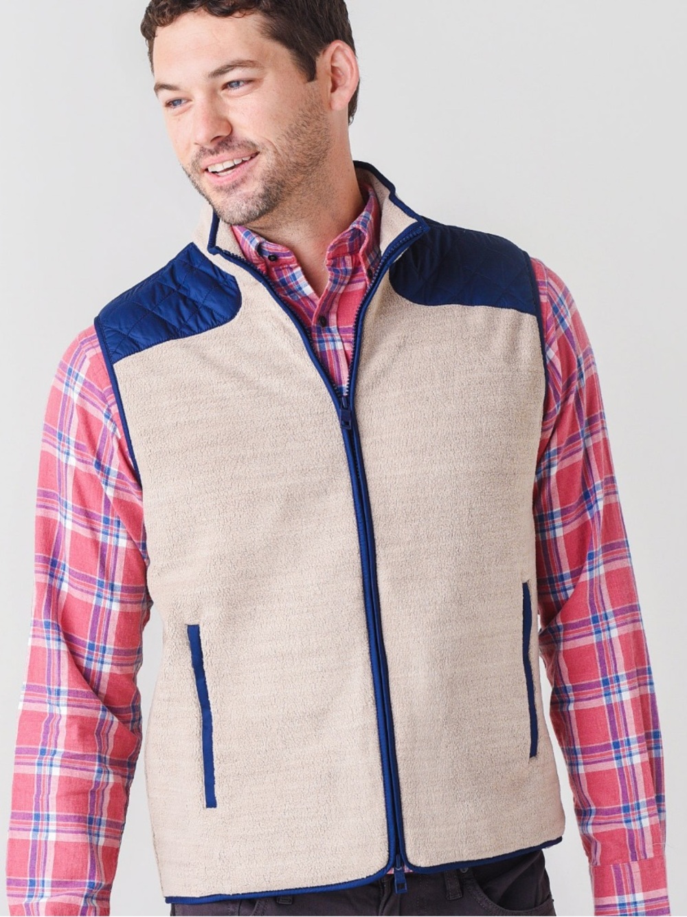 Peter Millar Beige Micro Shearling Fleece 4 Way Stretch Vest Size Large